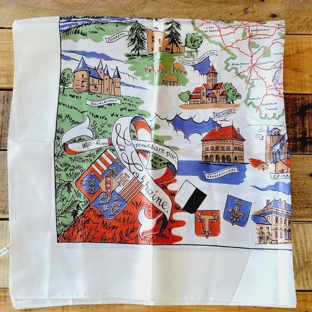 France map silky fabric acetate cream color scarve with map